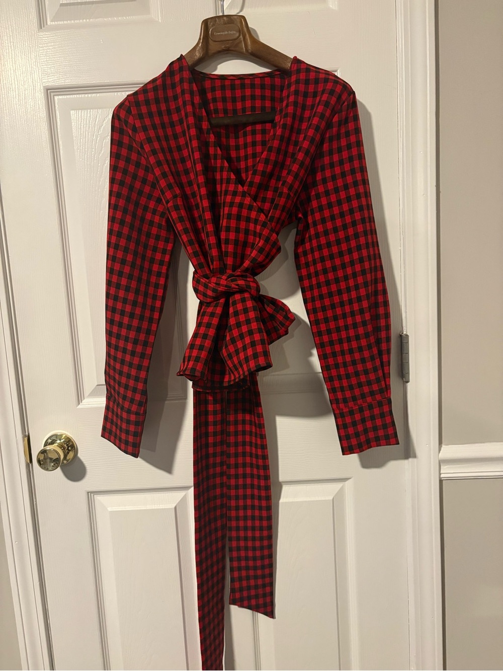 Red and Black Plaid Wrap Top - Women Intimates & Sleepwear